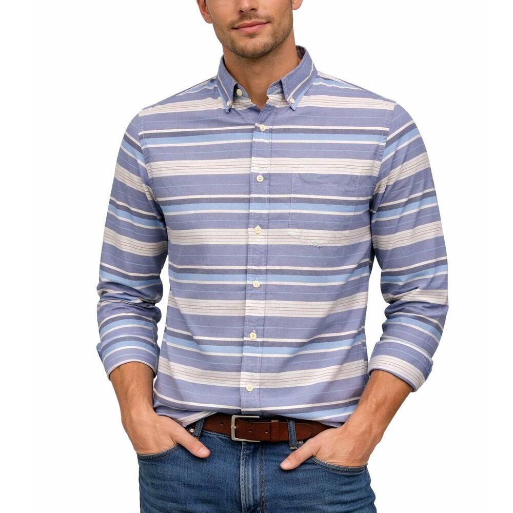 J. Crew Shirt Men M Slim Fit Blue White Multicolor Horizontal Striped L/S